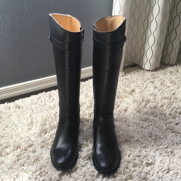 Frye Shoes - Frye Black Leather Molly Button Tall Riding Boots